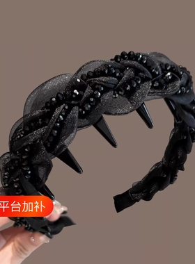 赫本风网纱发箍女2026新款显脸小高颅顶头箍发卡巴黎王妃头饰黑色