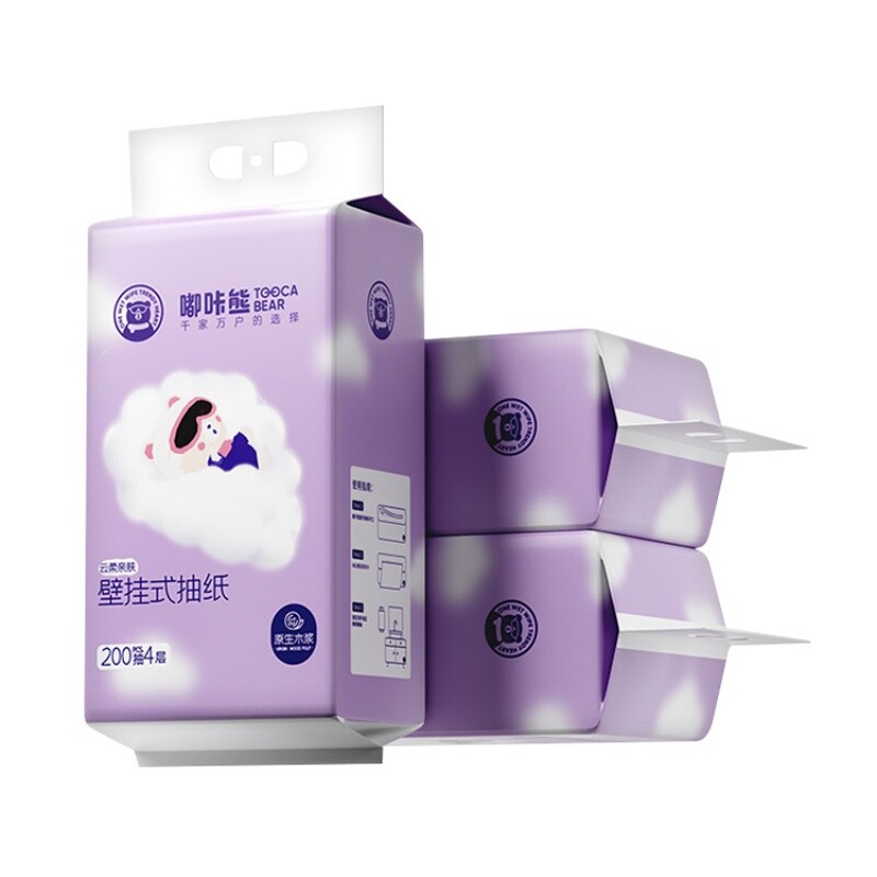 嘟咔熊大包悬挂式抽纸加厚家用实惠装3提面巾香味母婴云柔抽取式