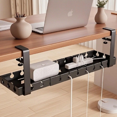 桌下理线器免打孔架槽线路整理盒电线排插收纳桌面走线神器免钉