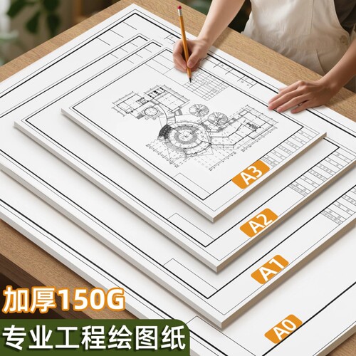 A4/A3加厚带框专业绘图纸A2大尺寸空白工程机械制图专用绘画纸A0超大建筑设计有框画图纸A1平面画画大白纸