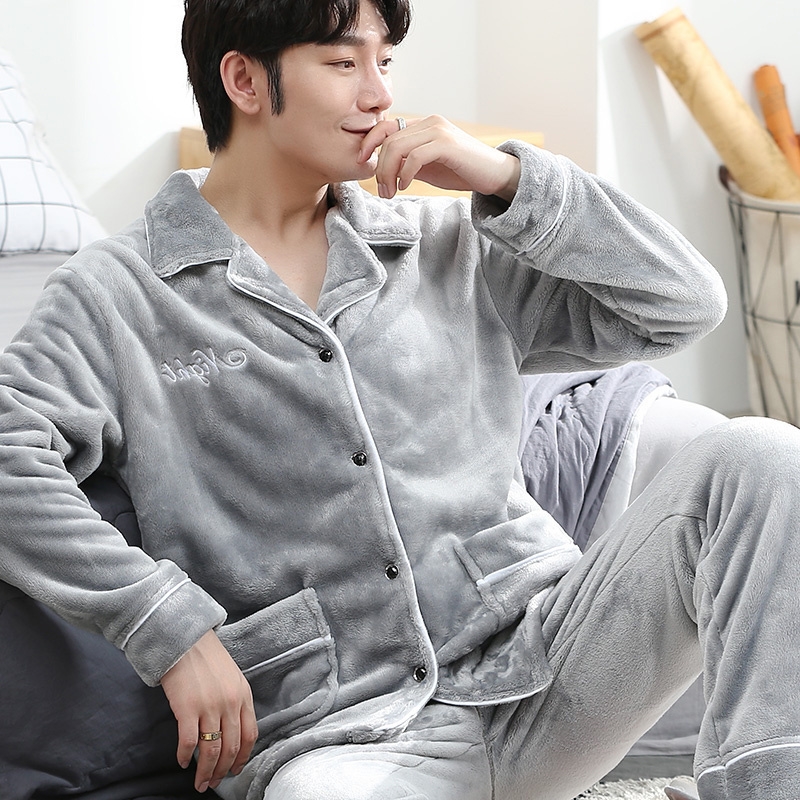 男士睡衣珊瑚绒秋冬款2025新款青少年大码加厚加绒家居服男款冬季