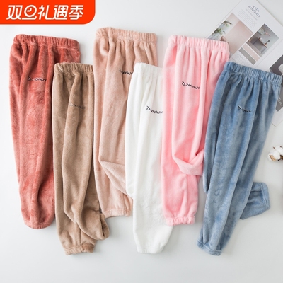 儿童大人珊瑚绒暖暖裤秋冬法兰绒家居裤男童加厚女童加绒宝宝睡裤