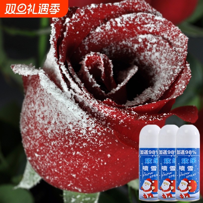 圣诞节鲜花喷雪不融化假雪道具玫瑰花粗雪喷雪花白色鲜花喷漆装饰