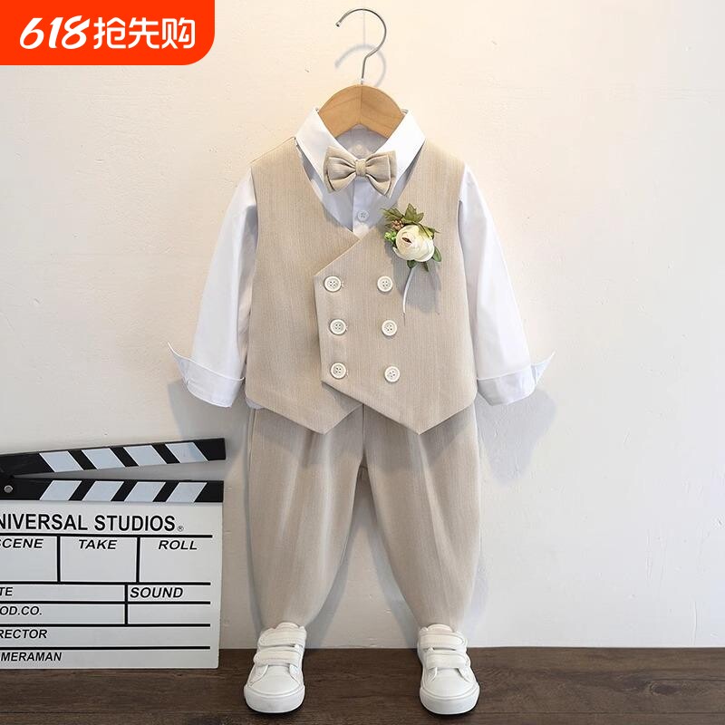 花童礼服男套装儿童小主持人演出服帅气宝宝周岁礼服男童西服正装