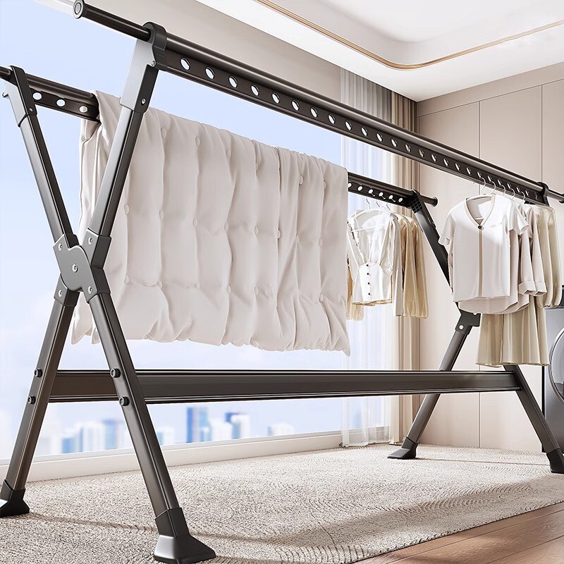 落地晾衣架卧室家用折叠挂衣架客厅阳台室内外晾衣杆伸缩晒被子架