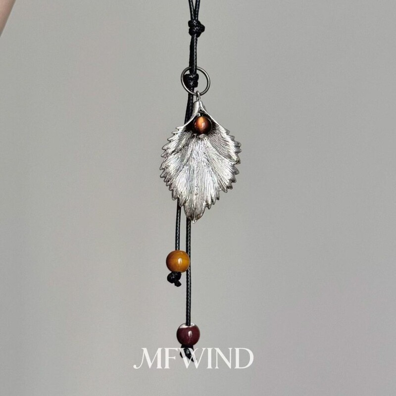 新中式民族风金属叶子吊坠毛衣链女长款吊坠颈链复古高级感项链