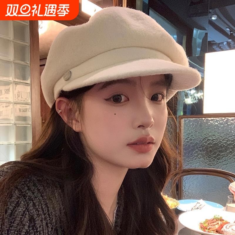 秋冬季百搭羊毛呢贝雷帽子女款气质鸭舌帽英伦复古画家帽休闲高级