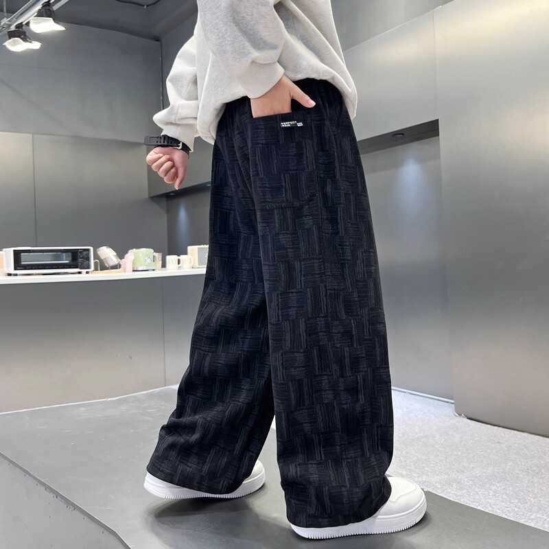 男童秋冬款裤子2025新款大童秋装男孩运动儿童休闲加绒加厚直筒裤