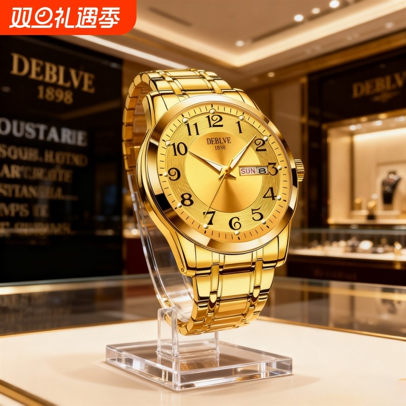 手表男款机械风全自动防水高级感全自动男表数字双日历防水腕表男