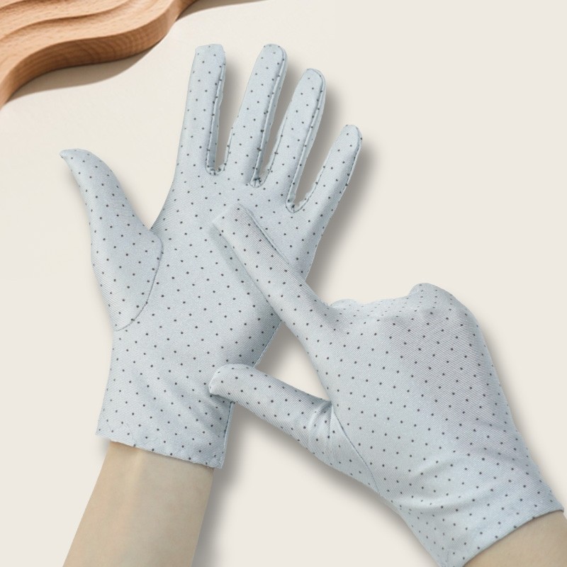 夏季防晒手套女士春秋薄款礼仪氨纶弹力珠宝防紫外线黑色波点