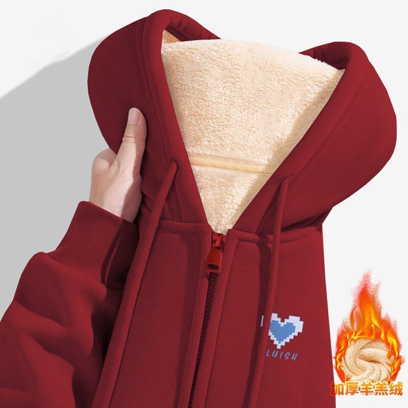 孕妇装纯棉连帽羊羔绒上衣2025秋冬季新款韩系加厚开衫宽松外套潮