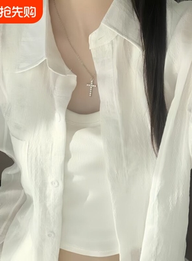 法式薄款白色防晒衬衫女装2026夏季新款亚麻气质棉麻衬衣外套上衣