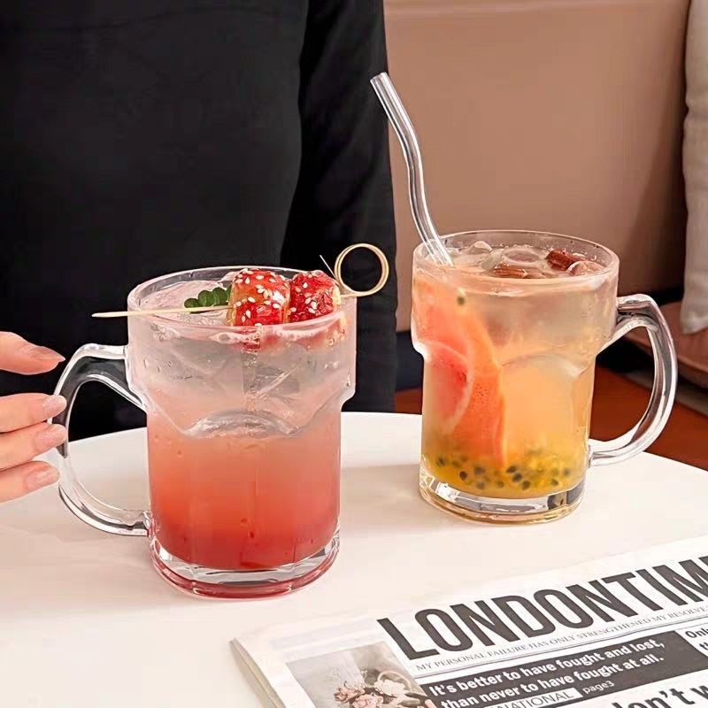大容量带把玻璃水果茶杯莫吉托杯夏季果汁冷饮杯家用饮料喝水杯子