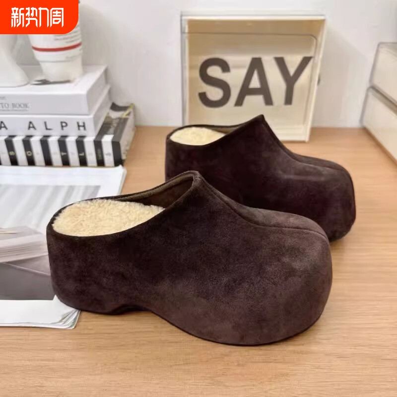 小个子厚底勃肯拖鞋包头半拖鞋无后跟室外穿8CM超高跟防水台春秋