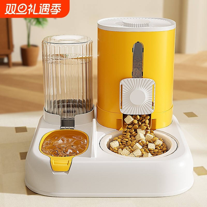 猫碗狗碗猫食盆猫咪猫粮自动喂食器饮水一体猫盆陶瓷宠物喝水双碗