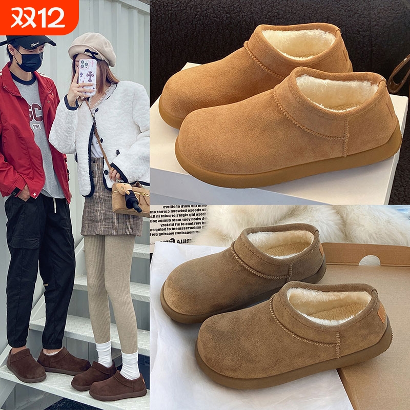 小土豆加绒勃肯鞋女2025冬季新款加厚一脚蹬保暖雪地靴棉鞋子平底