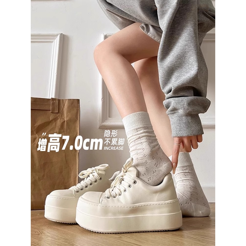 小个子小白鞋女2025新款夏季增高厚底面包鞋子魔术贴百搭大头板鞋