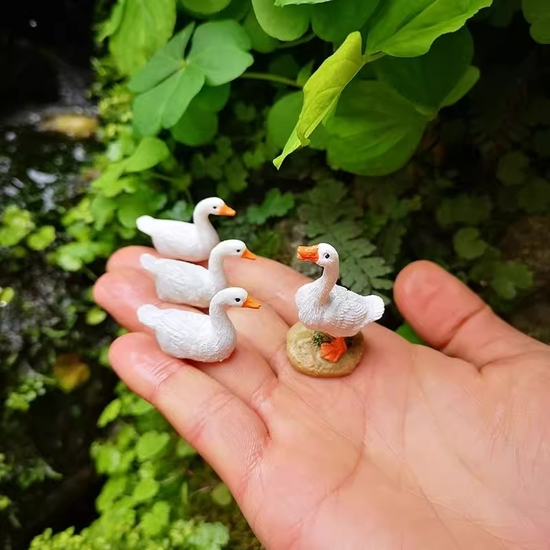 无品牌树脂小白鸭盆景水池假山阳台盆栽鸭子摆件微景观苔藓摆设