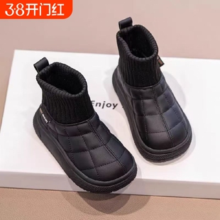 女童雪地靴2025冬季新款男童鞋子加绒鞋黑色冬鞋棉鞋儿童靴子宝宝