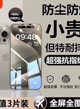 适用苹果16promax钢化膜iphone15/13手机膜14pro全屏11plus防窥膜12pm高清xip贴xrxsmax磨砂新机标准指纹防爆