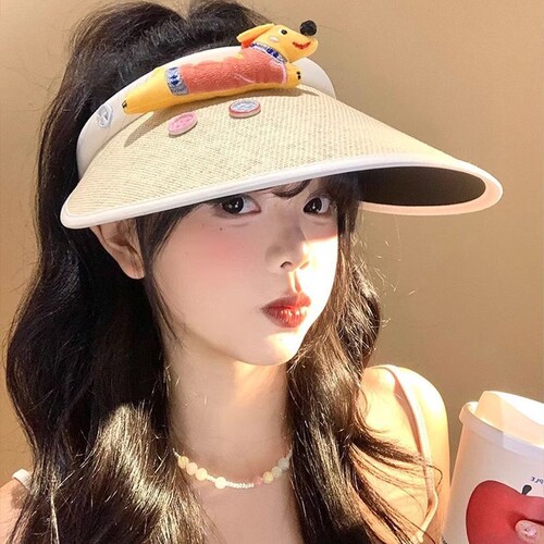 可爱纽扣空顶防晒帽女夏