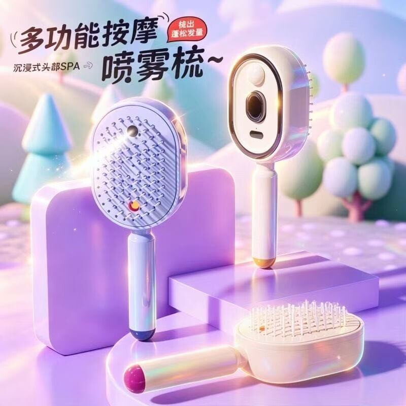 电动喷雾气囊梳女士专用头皮按摩梳精油雾化顺发蓬松梳防静电梳子
