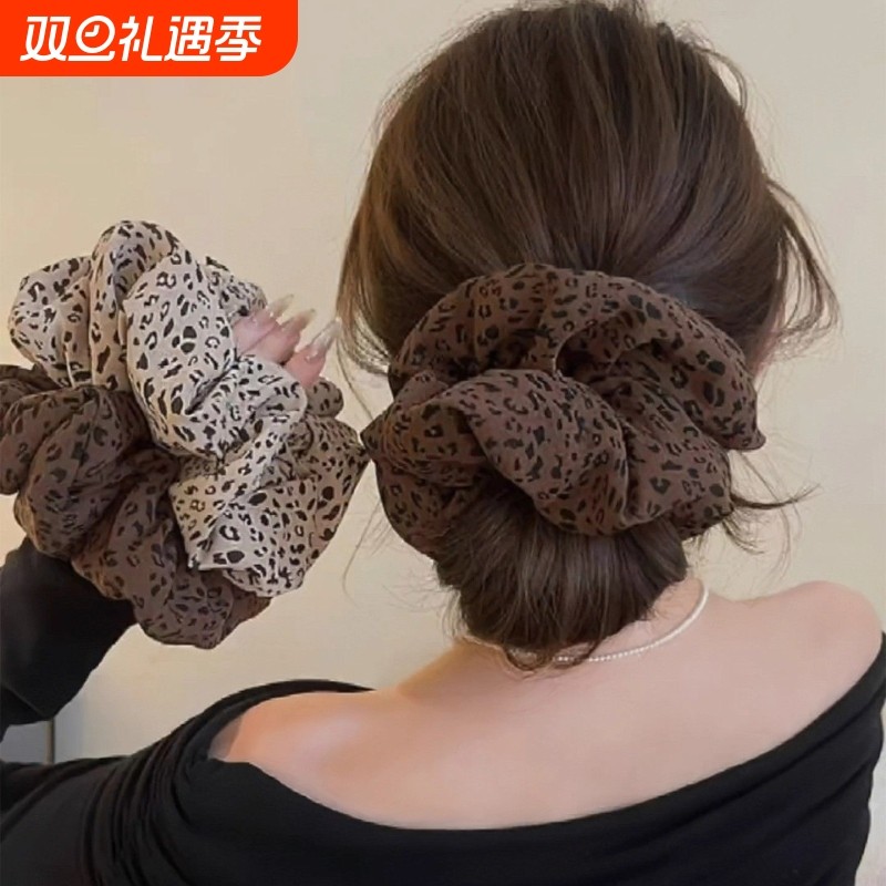 秋冬豹纹大号时尚发圈大肠高级丸子头饰发饰复古头绳发绳皮筋超大