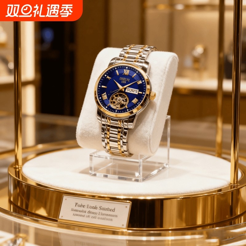 手表男款机械风全自动防水高级感全自动男表数字双日历防水腕表男
