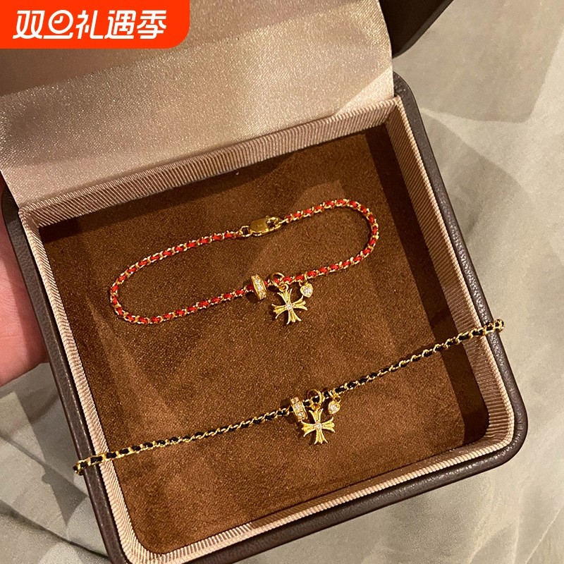 中古点钻十字金刚杵跑环编织手链女小众设计时尚轻奢高级感手饰品