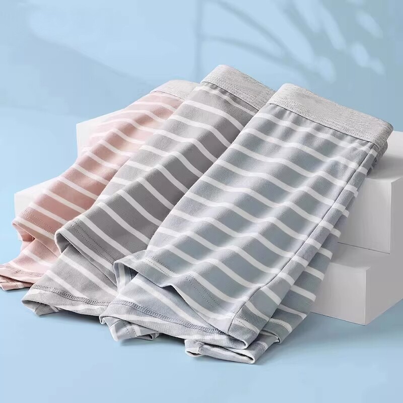 条纹棉男士内裤男生纯棉四角短裤抗菌裆男式平角裤青少年学生裤头