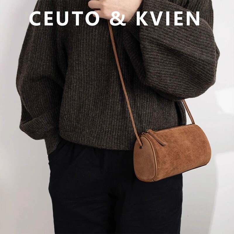 CEUTOKVIEN小众手机包时尚休闲绒面圆筒包水桶包单肩女包斜