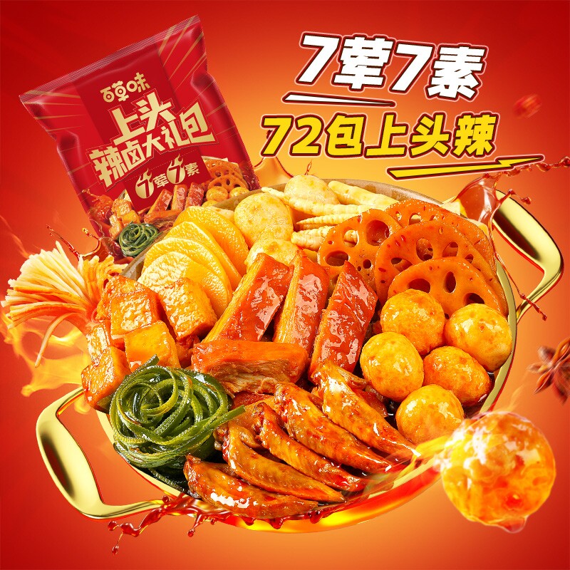 夜伴小卤辣卤零食大礼包520g猪肉脯卤味小吃素食夜宵食品到手72包图片