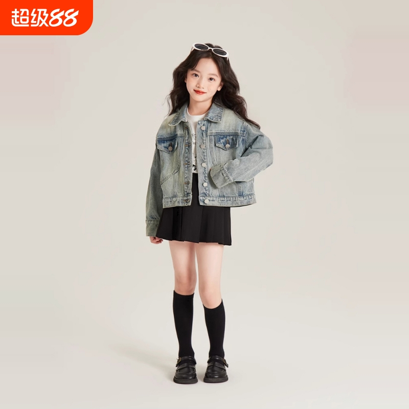 童装女童春秋季新款复古外套时尚百搭儿童休闲牛仔上衣夹克韩版