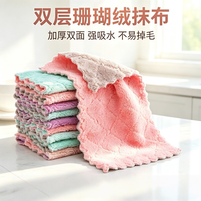 双面加厚珊瑚绒抹布家用清洁强吸水不掉毛干湿两用吸油去污洗碗布图片