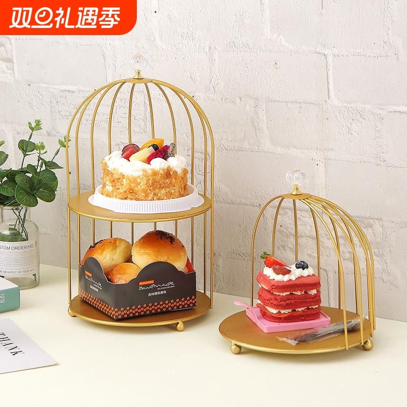铁艺双层金色鸟笼甜品台展示架摆件茶歇摆台蛋糕托盘糕点架子道具