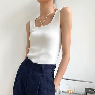 冰丝吊带上衣外穿 方领无袖 针织背心女内搭2025夏季 新款 气质修身