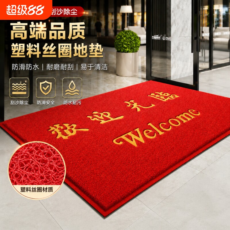 欢迎光临门垫门口地垫进门脚垫酒店丝圈塑料公司入户地毯防滑防水