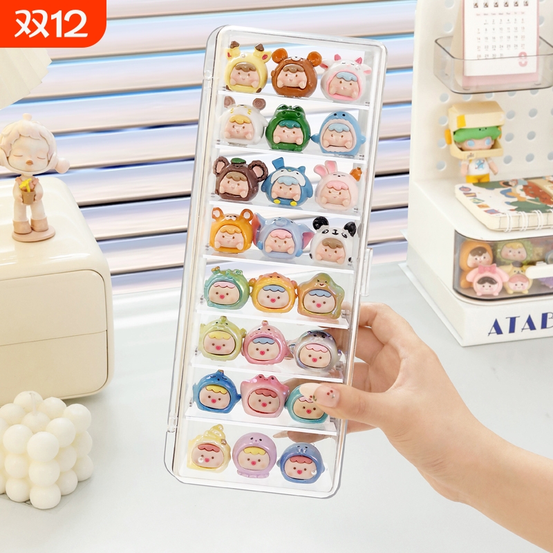 萌粒展示盒盲盒展示架迷你手办娃娃摆件多层透明亚克力防尘收纳盒