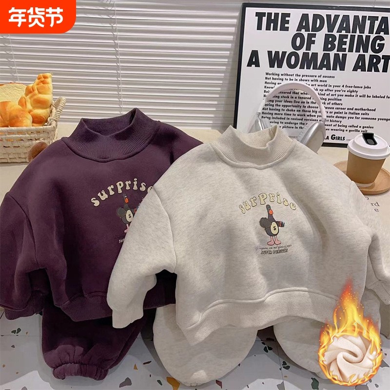 2025秋冬季儿童加绒保暖卫衣套装棉质韩版休闲俩件套上衣裤子