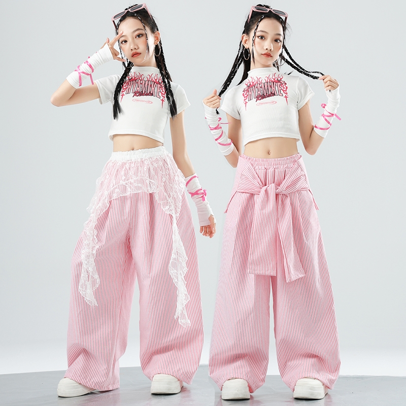 爵士舞服装女童露脐短袖套装jazz炸街甜酷走秀潮装儿童街舞演出服