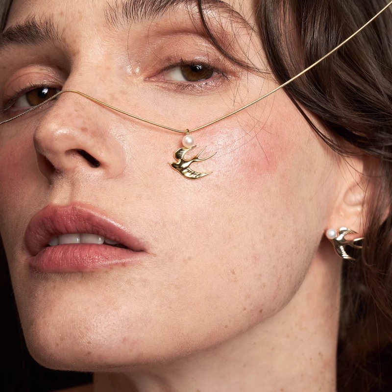 燕子追逐与飞鸟珍珠项链高级感轻奢锁骨链