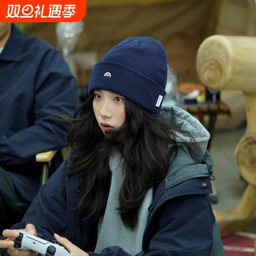 大头围毛线帽女秋冬冷帽男保暖针织帽子护耳帽冷帽子黑色藏青色