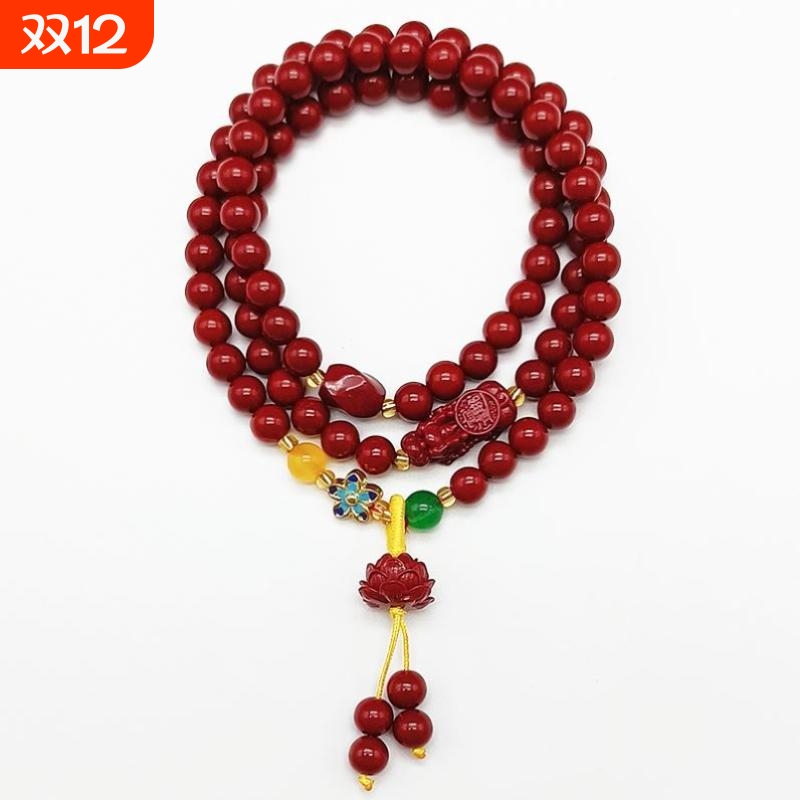 低含量朱砂三圈手链项链女招财貔貅手串弹力红色古民族风长款个性