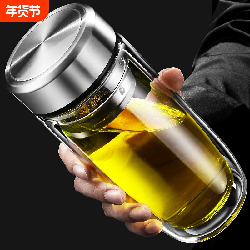 索赫男士玻璃杯双层水杯鹅蛋防爆隔热杯子大容量加厚车载高档LOGO