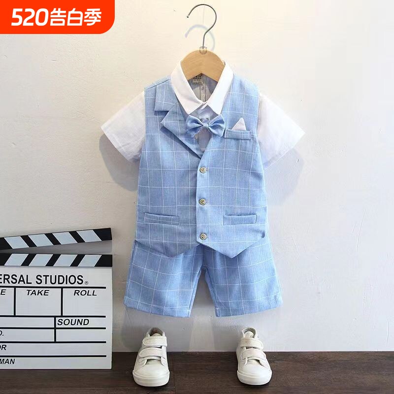 花童男童礼服套装夏季儿童西装小主持人婚礼男宝周岁西服帅气英伦