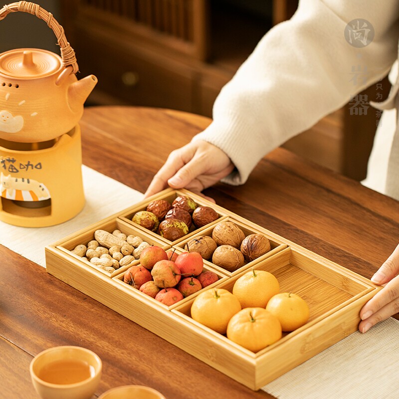 围炉煮茶果干果盘家用客厅茶托盘零食糖果盒分格中式茶点水果年货