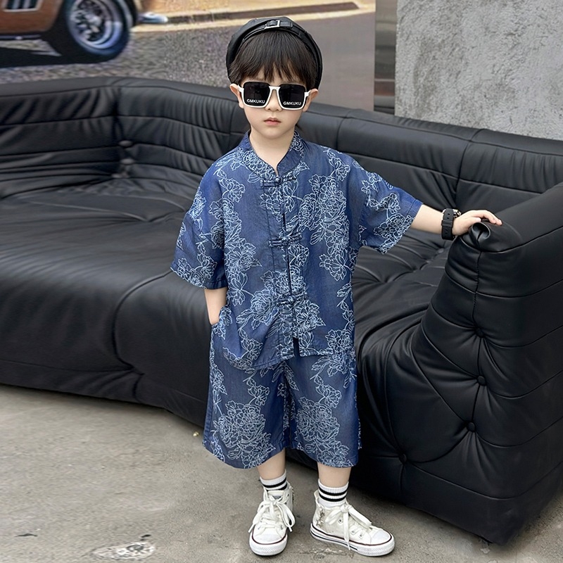夏装男童套装2025新款新中式儿童国风汉服夏季男孩衬衫潮流