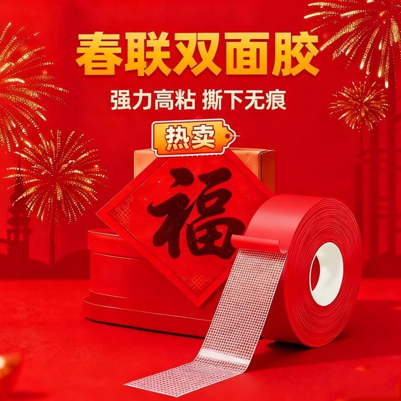 春联红色布基胶带强力地毯双面胶易撕网格双面胶布婚庆高粘无痕贴墙面固定粘贴粘性,文具电教/文化用品/商务用品,胶带/胶纸/胶条,淘宝优惠券,粉丝福利购,淘宝优惠卷