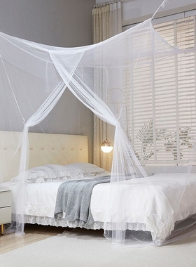 老式蚊帐家用双人床传统农村1.8米大床卧室1.5m绑绳网纱防蚊白色