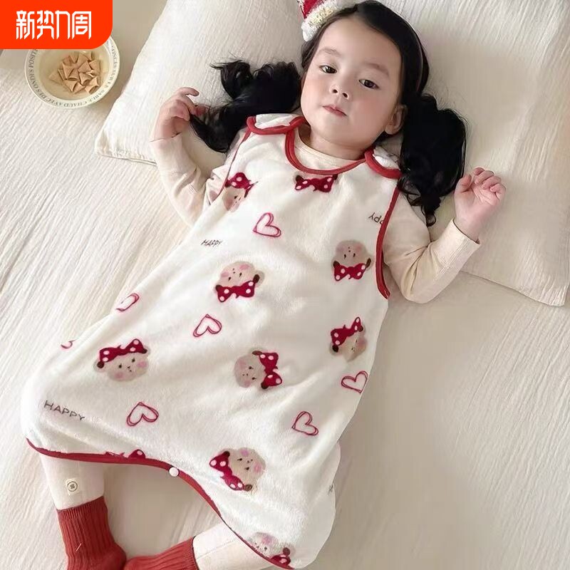 法兰绒睡袋婴儿背心防踢被睡衣春秋儿童宝宝无袖连身马甲护肚保暖